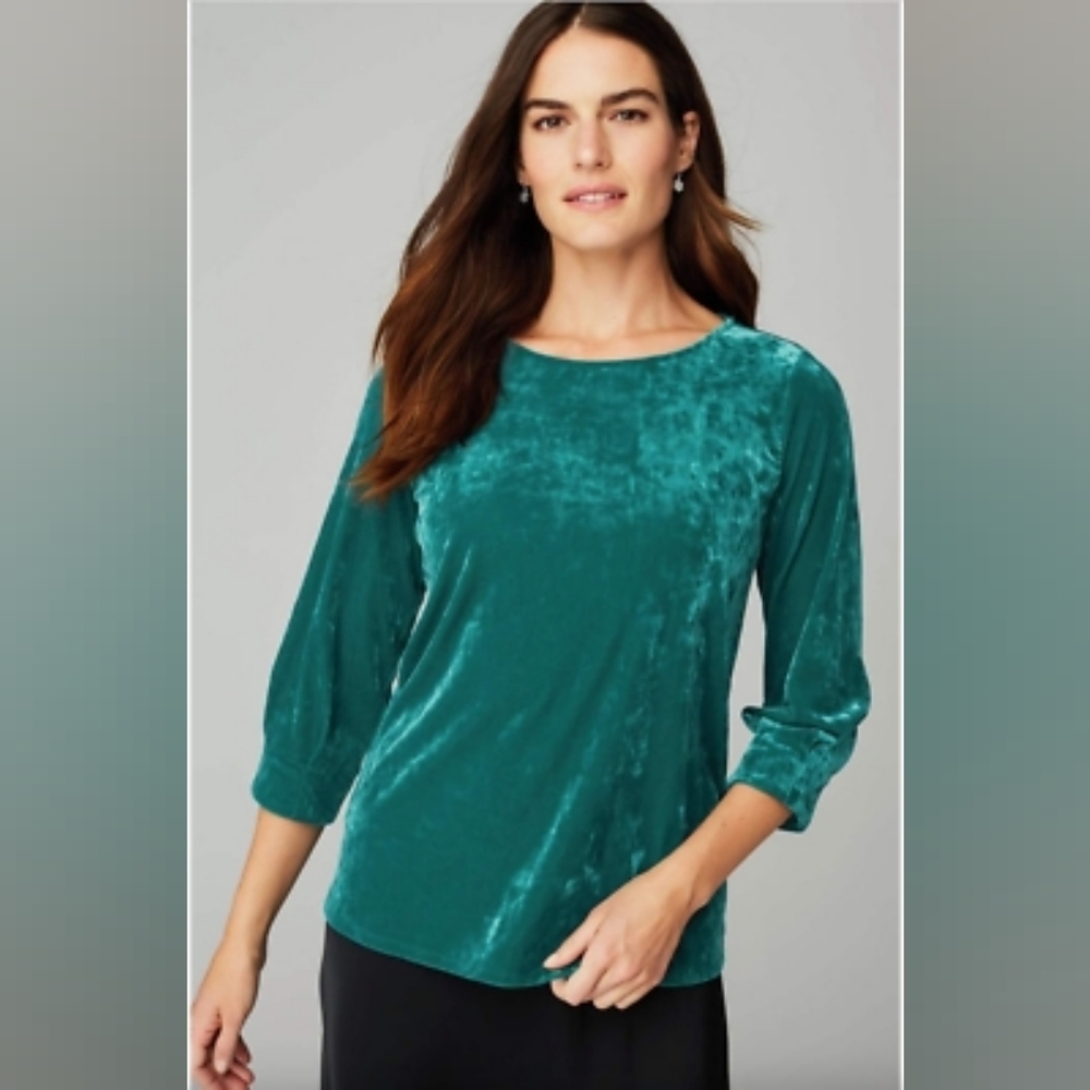 J Jill NWT Teal Velvet 3/4 Sleeve Popover Top 2X